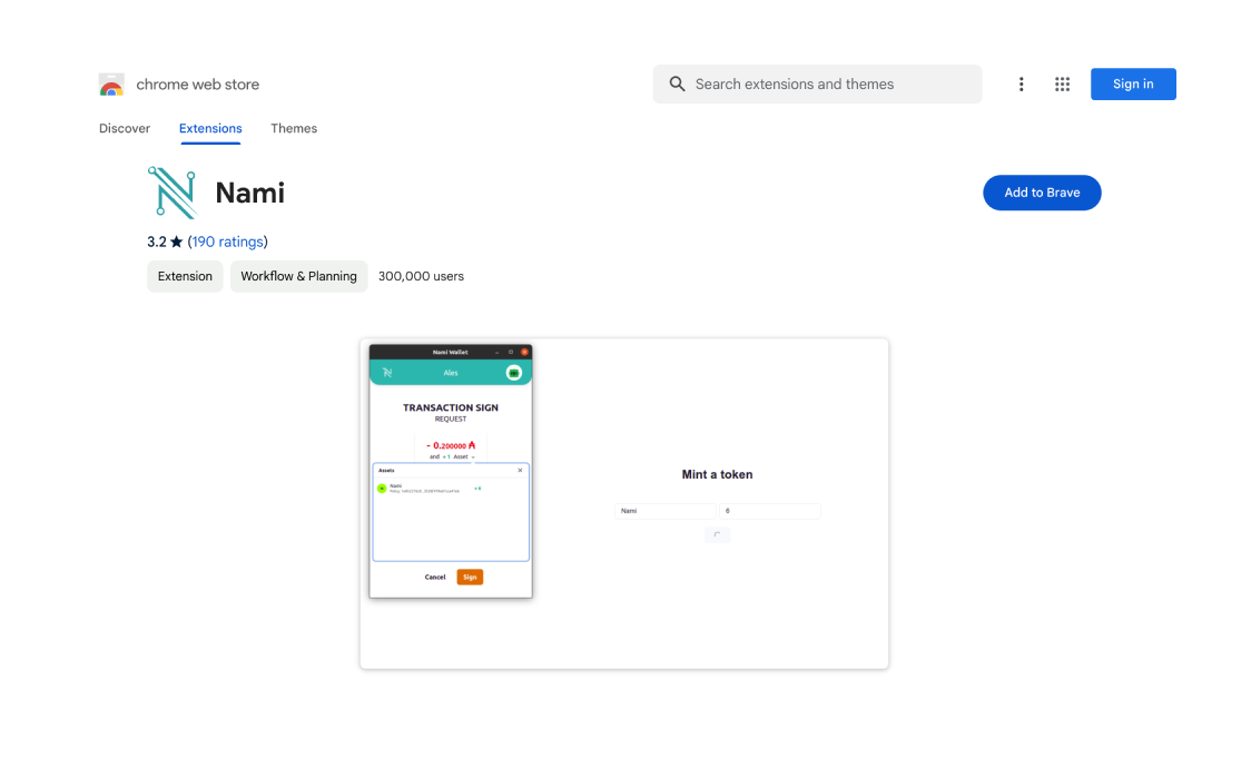 Nami extension on the Chrome web store